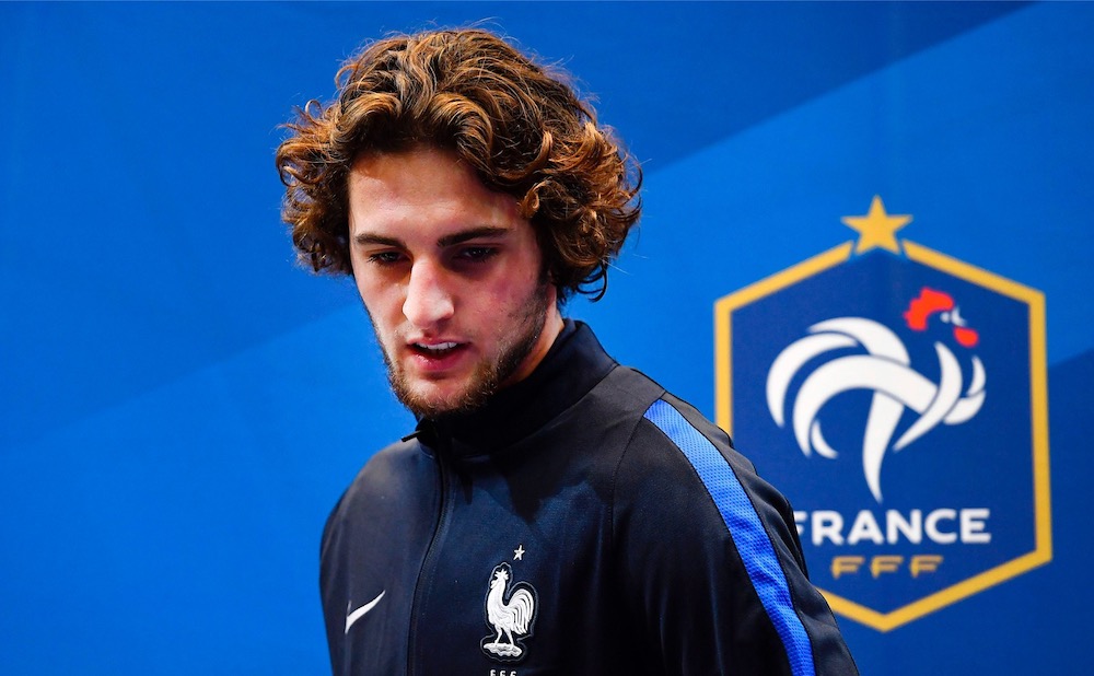 In this file photo taken on November 8, 2016, France's midfielder Adrien Rabiot arrives for a  press conference in Clairefontaine-en-Yvelines, near Paris, on the team's preparation for the upcoming World Cup 2018 football qualifiers. u00e2u20acu201d AFP pic