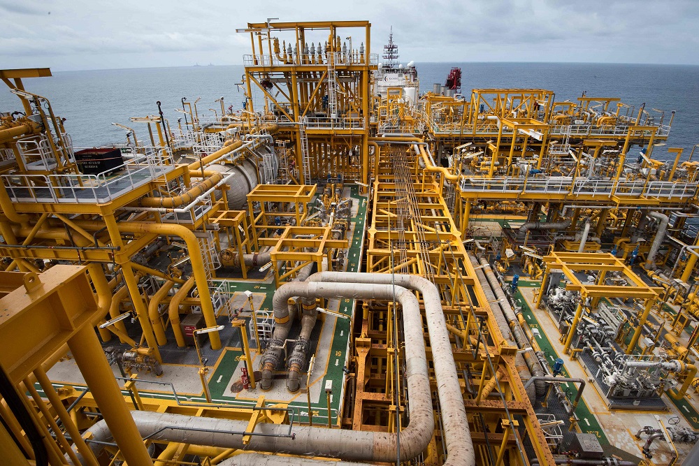 A view of the Kaombo Norte, an oil tanker converted into a FPSO vessel (Floating Production Storage and Offloading), owned by the French Total oil company, on November 8, 2018, about 250km off the coast of Angola in the Atlantic Ocean. — AFP pic