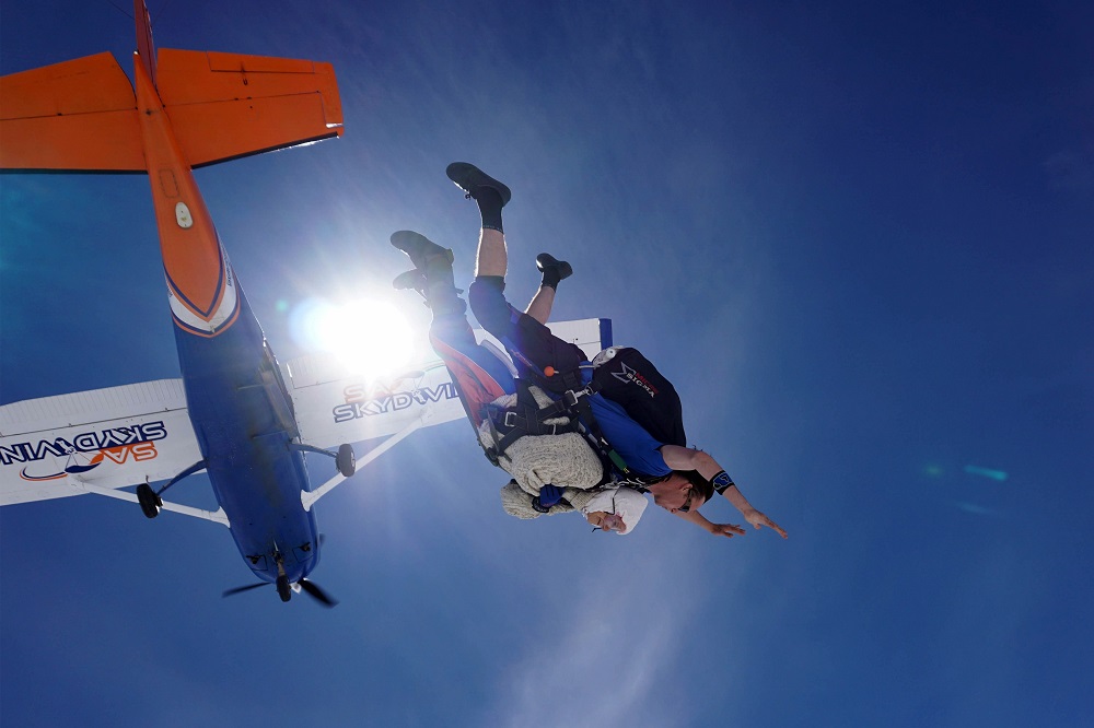 This handout taken on December 9, 2018 and released by SA Skydiving shows 102-year-old great-grandmother Irene Ou00e2u20acu2122Shea during her skydive tandem jump over Wellington in South Australia. u00e2u20acu201d AFP pic   