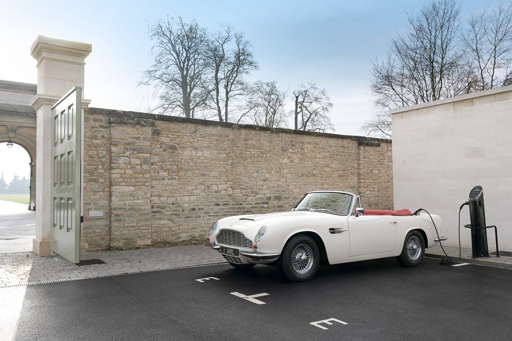 Aston Martin converted an original 1970 DB6 MkII Volante with its reversible EV powertrain concept. u00e2u20acu201d Picture courtesy of Aston Martin