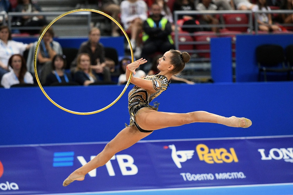 Russiau00e2u20acu2122s Dina Averina performs during an individual hoop final at the World Rhythmic Gymnastics Championships at Arena Armeec in Sofia September 11, 2018. u00e2u20acu201d AFP pic  