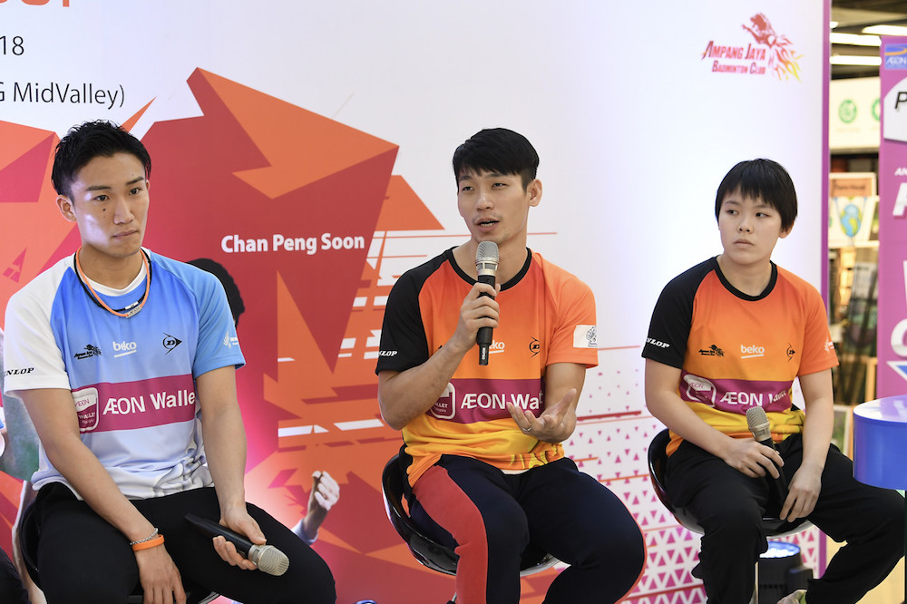(From left) Kento Momota, Chan Peng Soon and Goh Jin Wei speak to the press in Kuala Lumpur December 26, 2018. u00e2u20acu201d Bernama pic