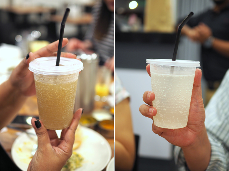  For a peppery kick, try the Masala Soda (left). If you want a cool quencher, try the Lemon Soda that has two variants, sweet or salty (right)