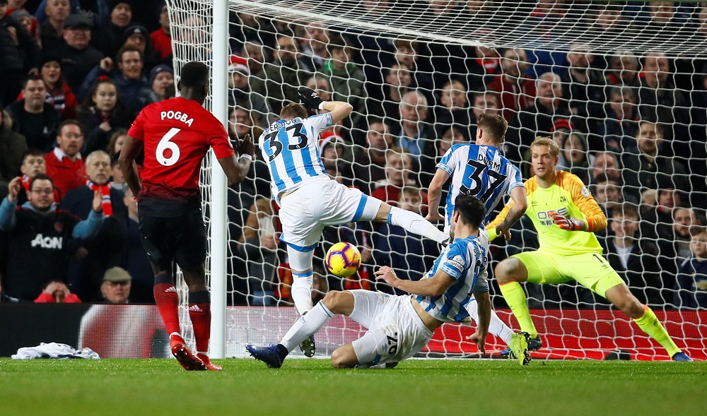 Manchester Unitedu00e2u20acu2122s Paul Pogba scores their second goal against Huddersfield Town at Old Trafford, Manchester December 26, 2018. u00e2u20acu201d Action Images via Reuters