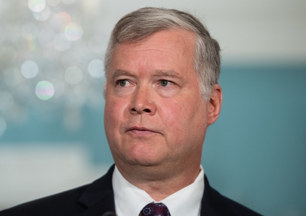 Steve Biegun looks as US Secretary of State Mike Pompeo announces him as special representative to North Korea at the State Department in Washington, DC, on August 23, 2018. u00e2u20acu201d AFP pic