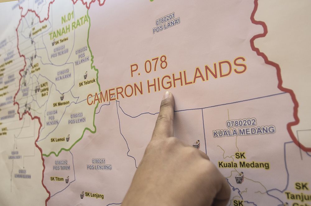 Here's how the parliamentary seat of Cameron Highlands looks like on a map. It's made up of the PH-held Tanah Rata and BN-held Jelai state seats. ― Picture by Miera Zulyana