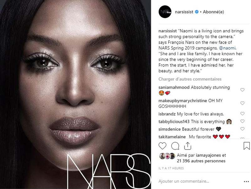 Naomi Campbell has been named as the face of Nars Cosmetics for spring 2019. u00e2u20acu201d Picture courtesy of Nars Cosmetics/Instagram