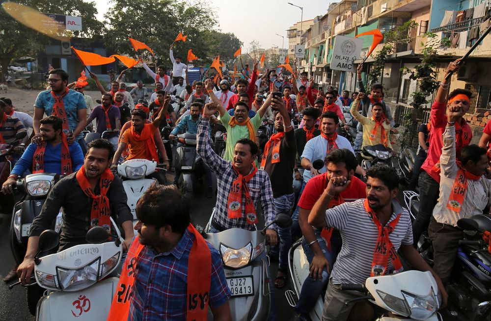 Supporters of the Vishva Hindu Parishad (VHP), a Hindu nationalist organisation, shout slogans during a rally demanding the construction of a temple on a disputed religious site in Ayodhya, in Ahmedabad, India, December 6, 2018. u00e2u20acu201d Reuters pic