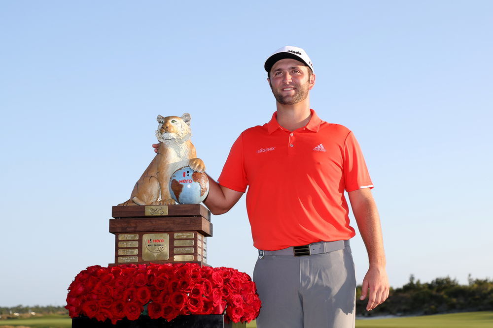 Jon Rahm of Spain with the trophy after winning the Hero World Challenge at Albany, Nassau, Bahamas December 2, 2018. u00e2u20acu201d AFP pic