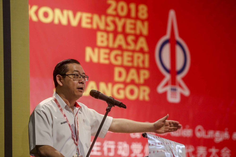 DAP secretary-general Lim Guan Eng speaks during the Selangor DAP state Ordinary Convention in Petaling Jaya December 9, 2018. u00e2u20acu2022 Picture by Firdaus Latif  
