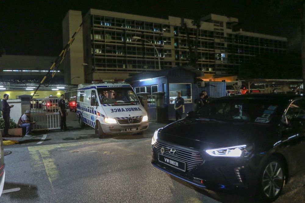 An ambulance carrying the body of late fireman Muhammad Adib Mohd Kassim arrives at the Kuala Lumpur General Hospital December 18, 2018. u00e2u20acu201d Picture by Hari Anggara
