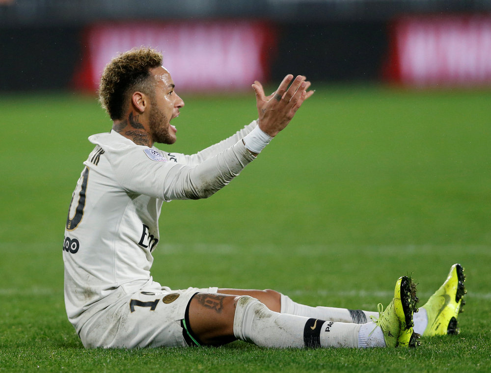 Paris St Germain's Neymar reacts during the French Ligue 1 match at Bordeaux December 2, 2018. u00e2u20acu201d Reuters pic
