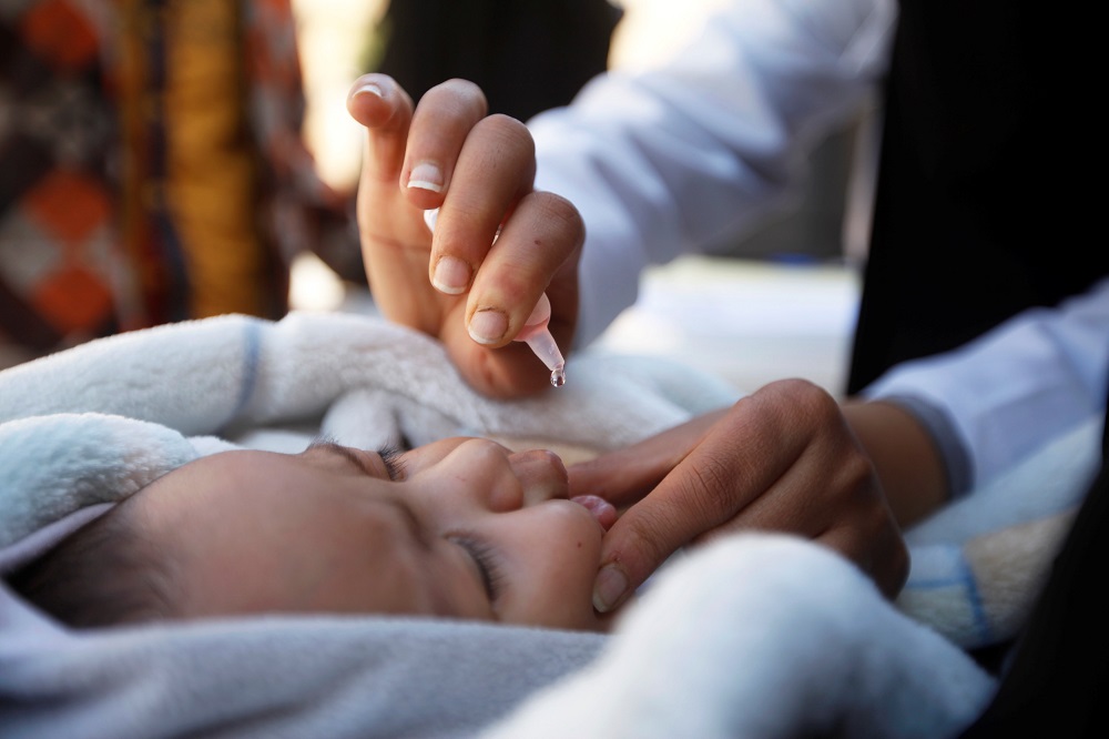 A child is administered vitamin A drops during a house-to-house anti-polio vaccination campaign in Sanaa, Yemen November 26, 2018. u00e2u20acu201d Reuters pic