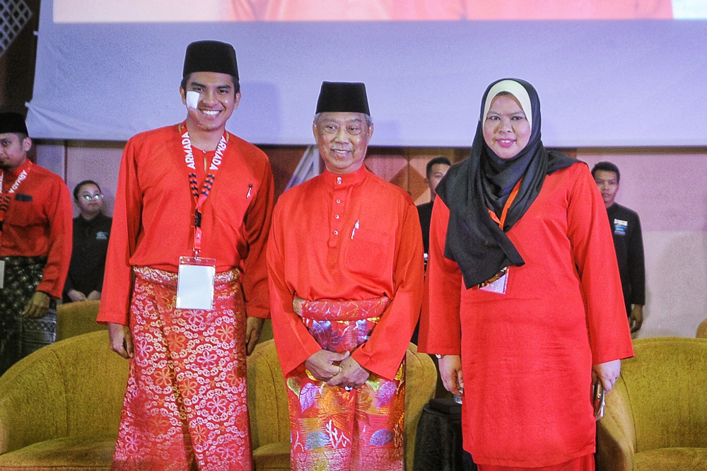 ARMADA leader Syed Saddiq Syed Abdul Rahman, PPBM president Tan Sri Muhyiddin Yassin and Srikandi leader Rina Harun arrive for the launch of Srikandi and Armada annual assembly in Putrajaya December 28, 2018 u00e2u20acu201d Picture by Shafwan Zaidon