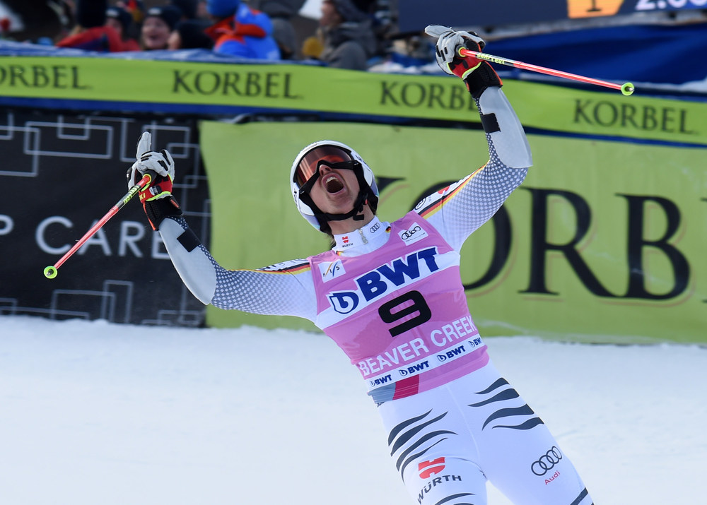 German skier Stefan Luitz celebrates after winning the men's giant slalom in the 2018 FIS Birds of Prey alpine skiing world cup at Beaver Creek, Colorado December 2, 2018. u00e2u20acu201d USA TODAY Sports/Reuters pic