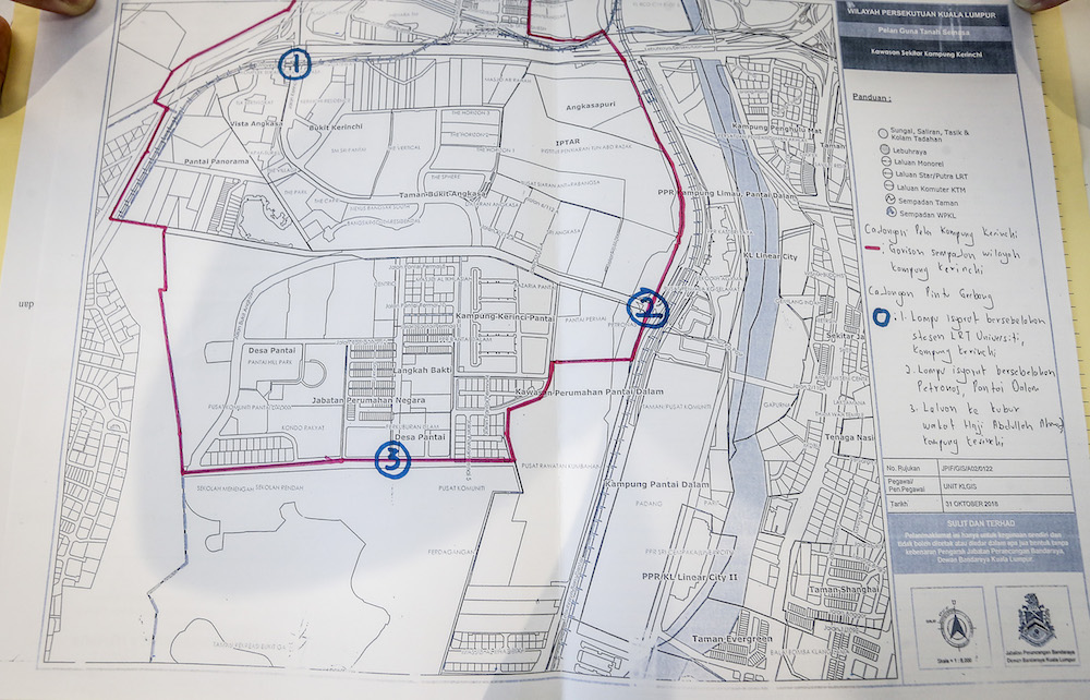 The map of Kampung Kerinchi. — Picture by Firdaus Latif