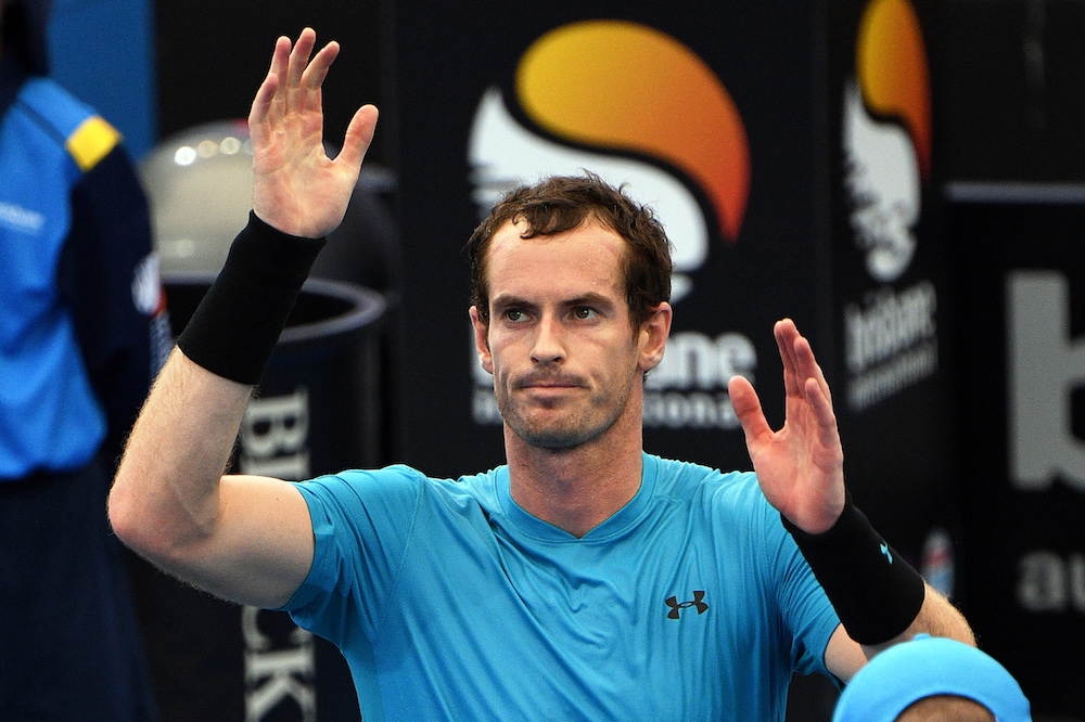 Andy Murray celebrates beating James Duckworth in their menu00e2u20acu2122s singles first round match at the Brisbane International tennis tournament January 1, 2019. u00e2u20acu201d AFP pic