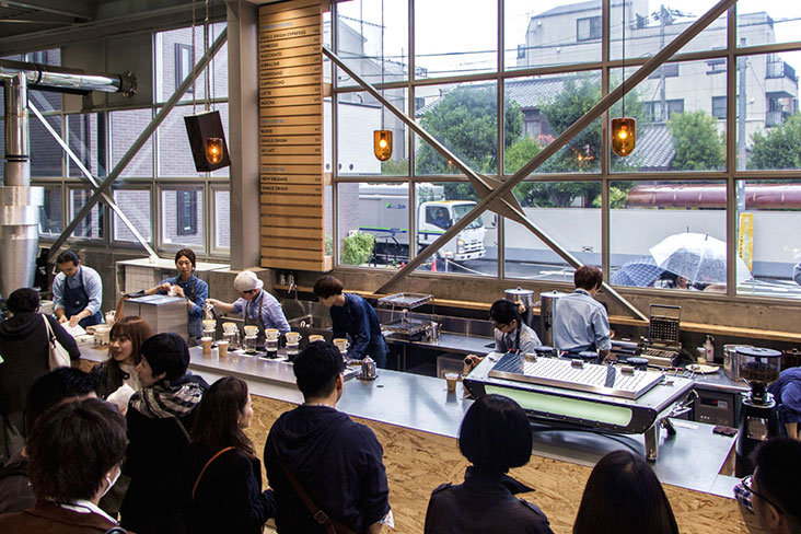 Loyal customers at Blue Bottle Coffee in Kiyosumi, Tokyo.
