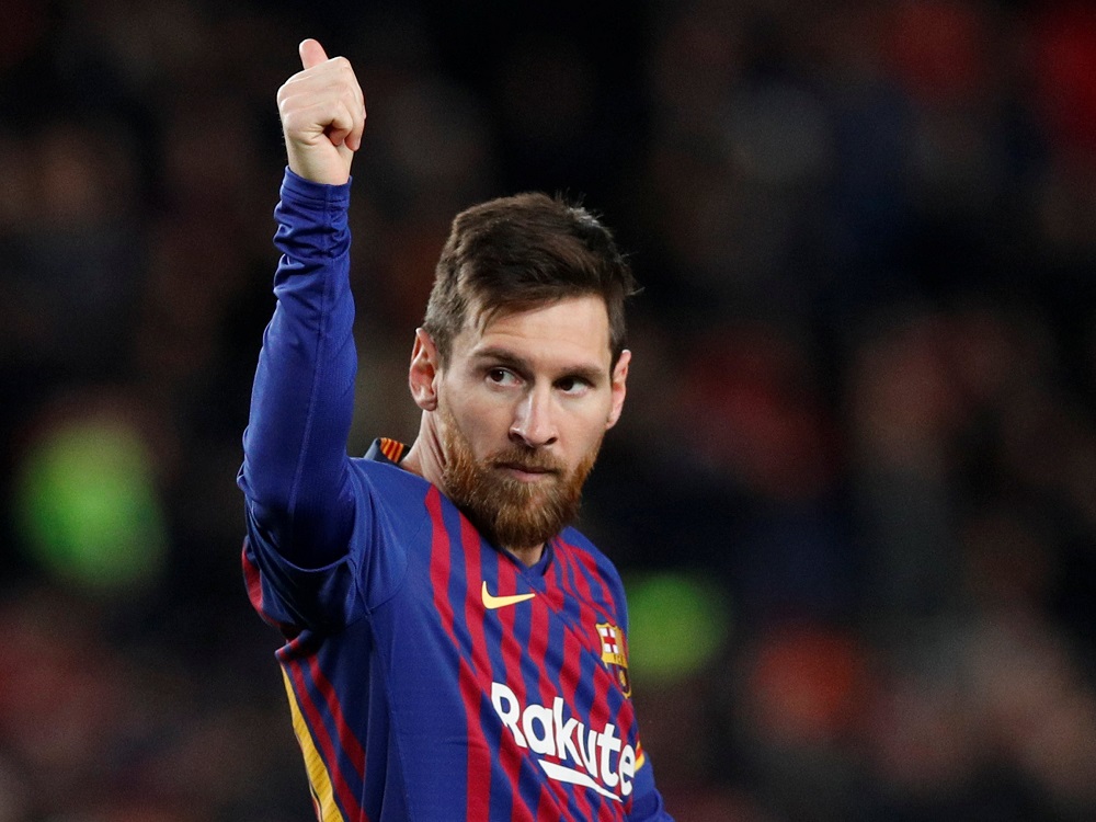 Barcelona's Lionel Messi celebrates scoring their second goal at the Camp Nou in Barcelona January 13, 2019. u00e2u20acu201d Reuters pic