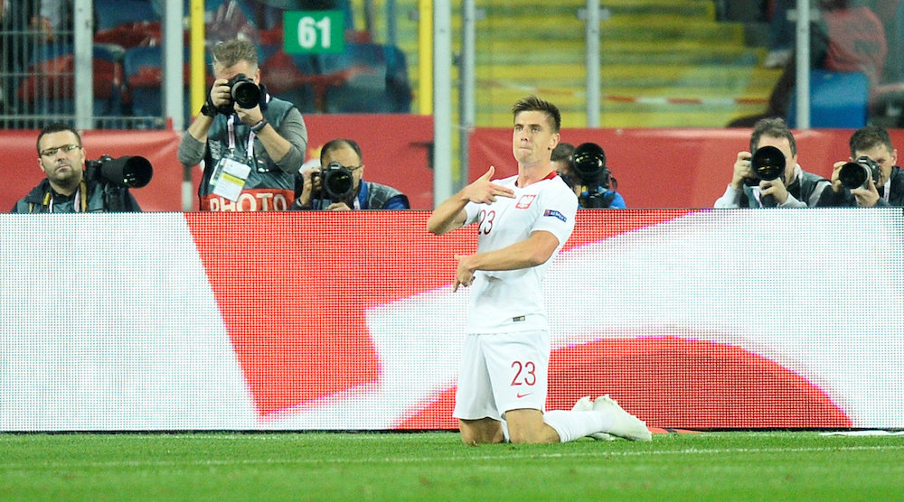 Poland's Krzysztof Piatek celebrates scoring their first goal against Portugal during their Uefa Nations League match in Chorzow, Poland October 11, 2018. u00e2u20acu201d Reuters pic