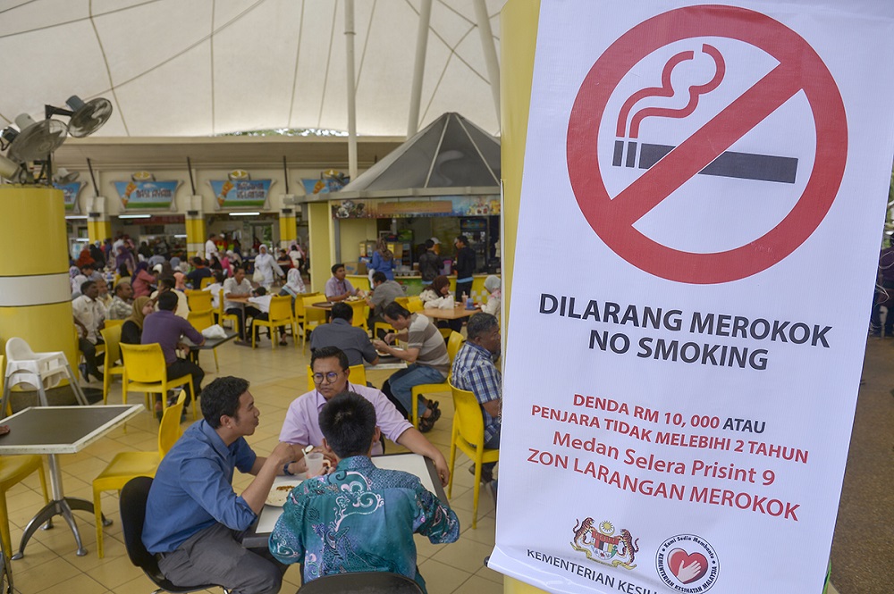 A no-smoking sign is seen at an eatery in Putrajaya January 3, 2019. u00e2u20acu2022 Picture by Mukhriz Hazim