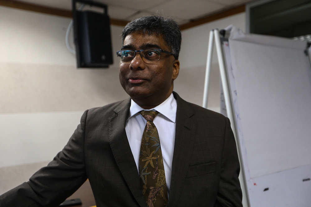 Datuk Joy Appukuttan speaks to reporters after the book presentation in Kuala Lumpur January 10, 2019. — Picture by Ahmad Zamzahuri
