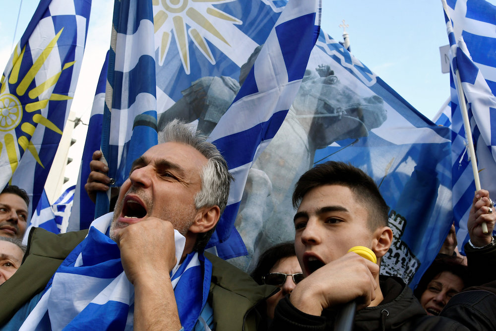 Protesters shout slogans during a demonstration against the agreement reached by Greece and Macedonia to resolve a dispute over the former Yugoslav republic's name, in Athens January 20, 2019. u00e2u20acu201d Reuters pic