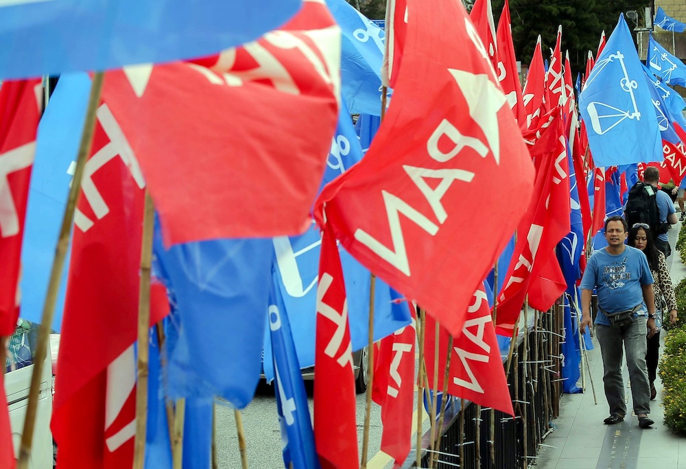 Pakatan Harapan and Barisan Nasional flags line a road in Cameron Highlands January 24, 2019. u00e2u20acu201d Picture by Farhan Najib