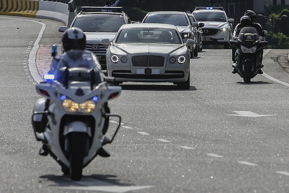 A car carrying Sultan of Pahang, Al-Sultan Abdullah Riu00e2u20acu2122ayatuddin Al-Mustafa Billah Shah Ibni Sultan Haji Ahmad Shah Al-Mustau00e2u20acu2122in Billah, arrives at Istana Negara in Kuala Lumpur January 24, 2019. u00e2u20acu201d Picture by Hari Anggara