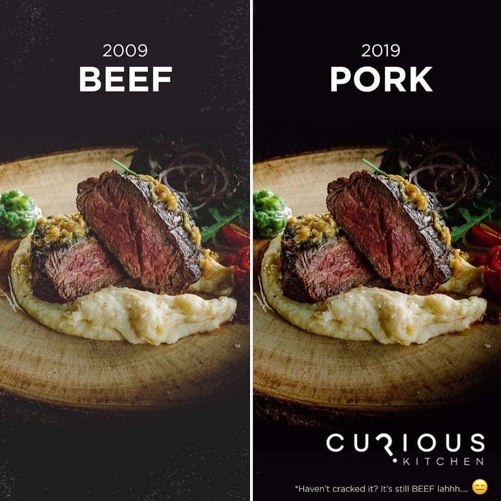 Curious Kitchenu00e2u20acu2122s Wagyu Strip Loin dish was mistaken for pork earlier this week after it was spotted in MASu00e2u20acu2122 u00e2u20acu02dcGoing Placesu00e2u20acu2122 magazine. u00e2u20acu201d Picture via Instagram/Curious Kitchen