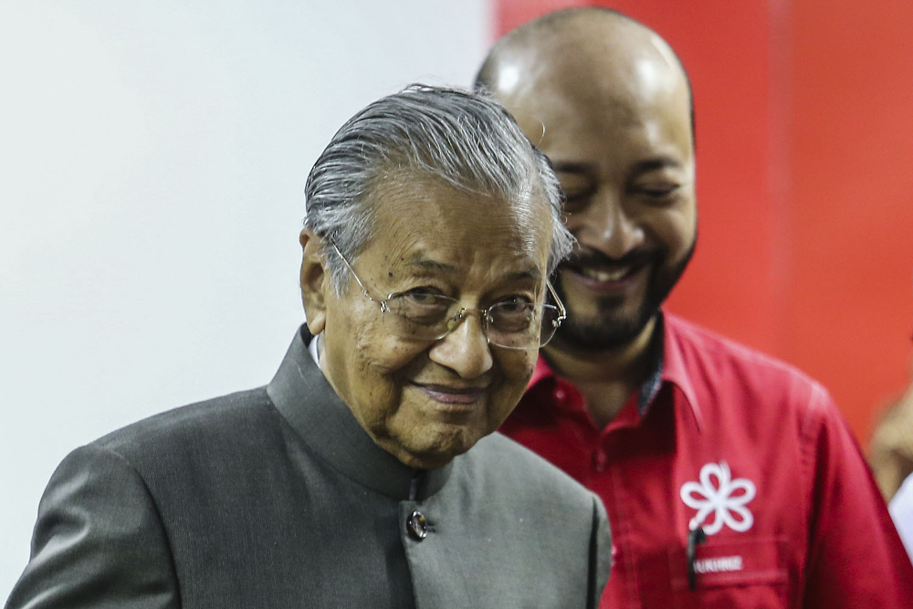 Tun Dr Mahathir Mohamad and Datuk Seri Mukhriz Mahathir at a press conference after the PPBM Supreme Council meeting in Kuala Lumpur January 29, 2019. u00e2u20acu201d Picture by Hari Anggara