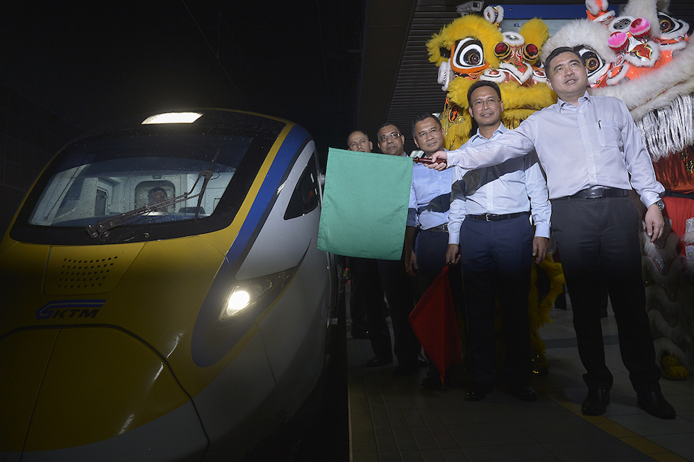 Transport Minister Anthony Loke flags off KTMBu00e2u20acu2122s ETS Train at KL Sentral in Kuala Lumpur January 31, 2018. u00e2u20acu201d Picture by Mukhriz Hazim