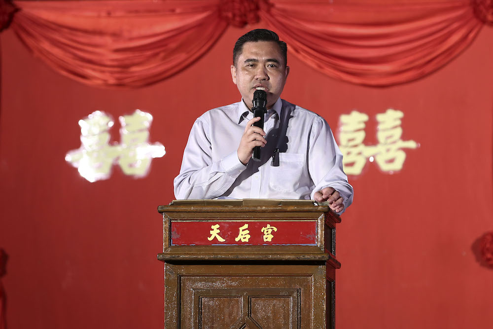 Transport Minister Anthony Loke delivers his speech during the Chinese New Year lighting ceremony at Thean Hou Temple in Kuala Lumpur January 31, 2019. u00e2u20acu201d Picture by Yusof Mat Isa