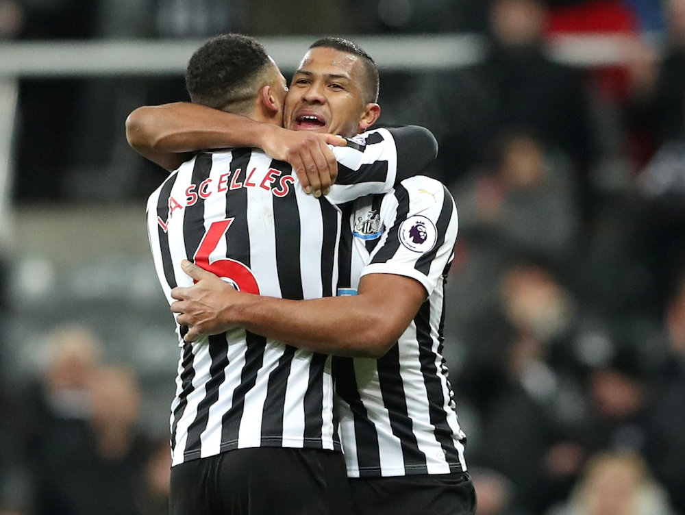 Newcastle United's Jamaal Lascelles and Salomon Rondon celebrate after the match at St Jamesu00e2u20acu2122 Park, Newcastle January 29, 2019. u00e2u20acu201d Reuters pic