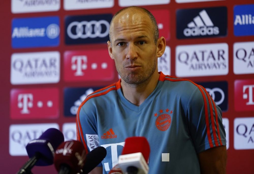 FC Bayern Munichu00e2u20acu2122s Dutch forward Arjen Robben speaks at a press conference during their winter training camp in the Qatari capital Doha, January 7, 2019. u00e2u20acu201d AFP pic