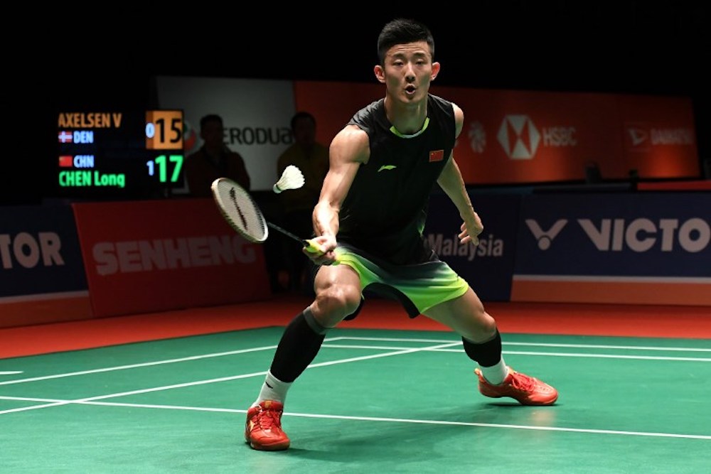 Chen Long of China hits a return against Viktor Axelsen of Denmark during the menu00e2u20acu2122s singles semi-final match at the Malaysia Masters badminton tournament in Kuala Lumpur on January 19, 2019.  u00e2u20acu201d AFP pic