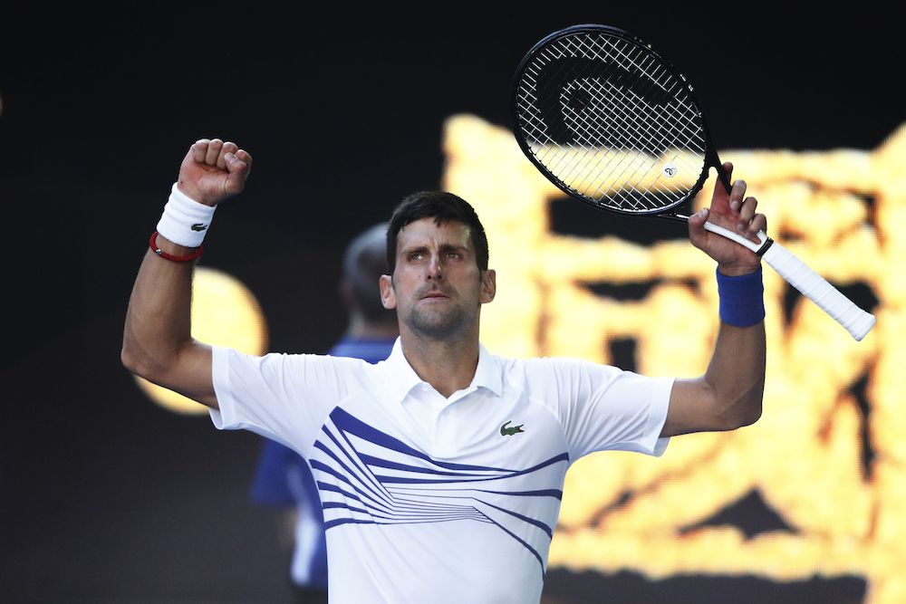 Serbiau00e2u20acu2122s Novak Djokovic gestures after winning the match against Canadau00e2u20acu2122s Denis Shapovalov at Melbourne Park in Melbourne, Australia. u00e2u20acu201d Reuters picnn
