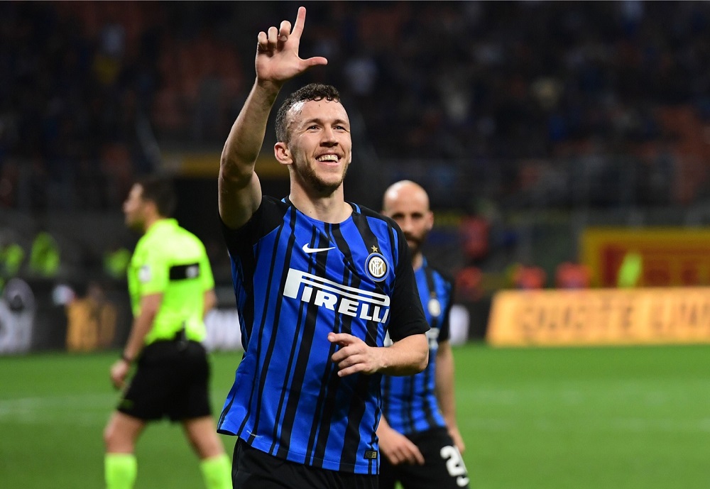 Inter Milan's Croatian forward Ivan Perisic gestures after scoring his team's fourth goal during the Italian Serie A football match between Inter Milan and Cagliari at The San Siro Stadium in Milan April 17, 2018. u00e2u20acu201d AFP pic