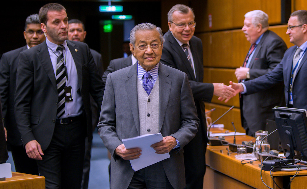 Tun Dr Mahathir Mohamad arrives to deliver his keynote address at the 10th Annual General Assembly of the International Association of Anti-Corruption Authorities (IAACA) in Vienna January 22, 2019. u00e2u20acu201d Bernama pic