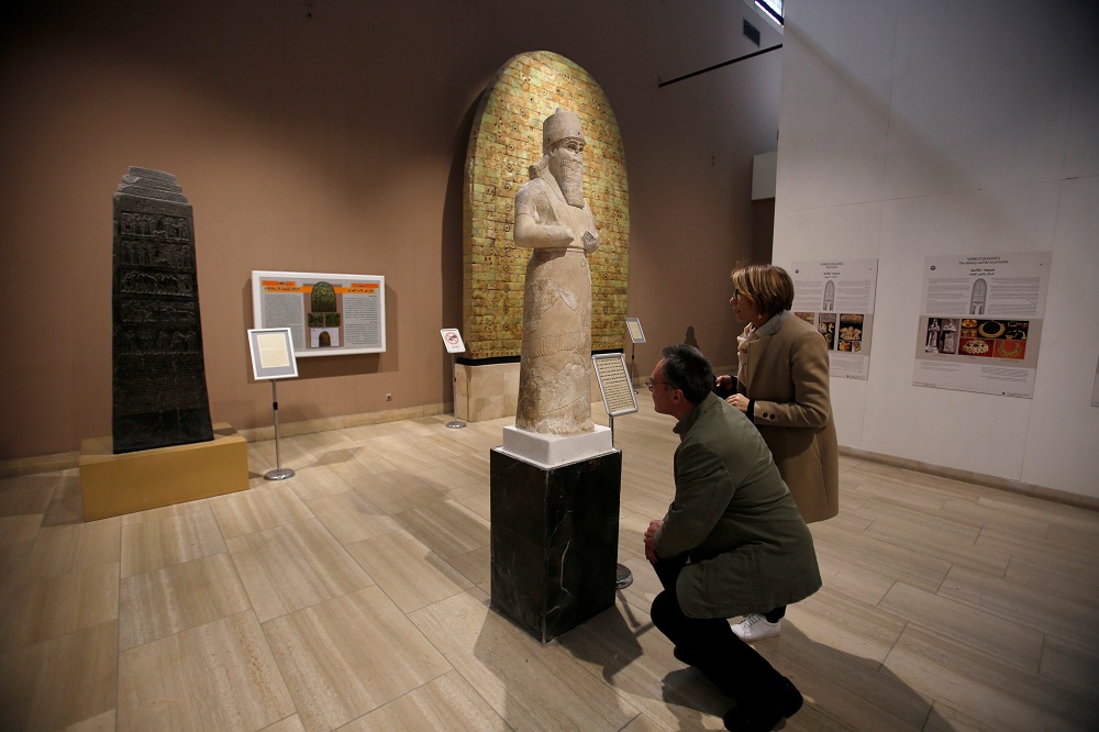 Participants in the Antiquities Protection Workshop look a King Shalmaneser III statue, while learning to counter heritage crimes and trafficking of artefacts, at the Iraqi National Museum in Baghdad, Iraq January 23, 2019. u00e2u20acu201d Reuters pic     