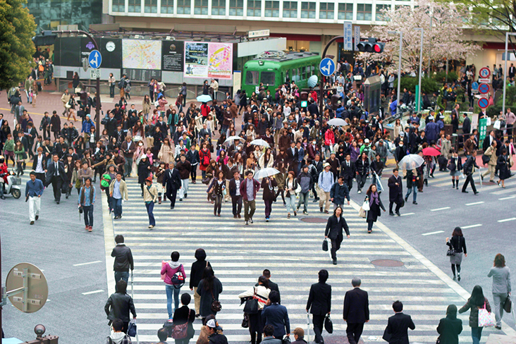 The famous Shibuya Crossing, considered the busiest intersection in Japan