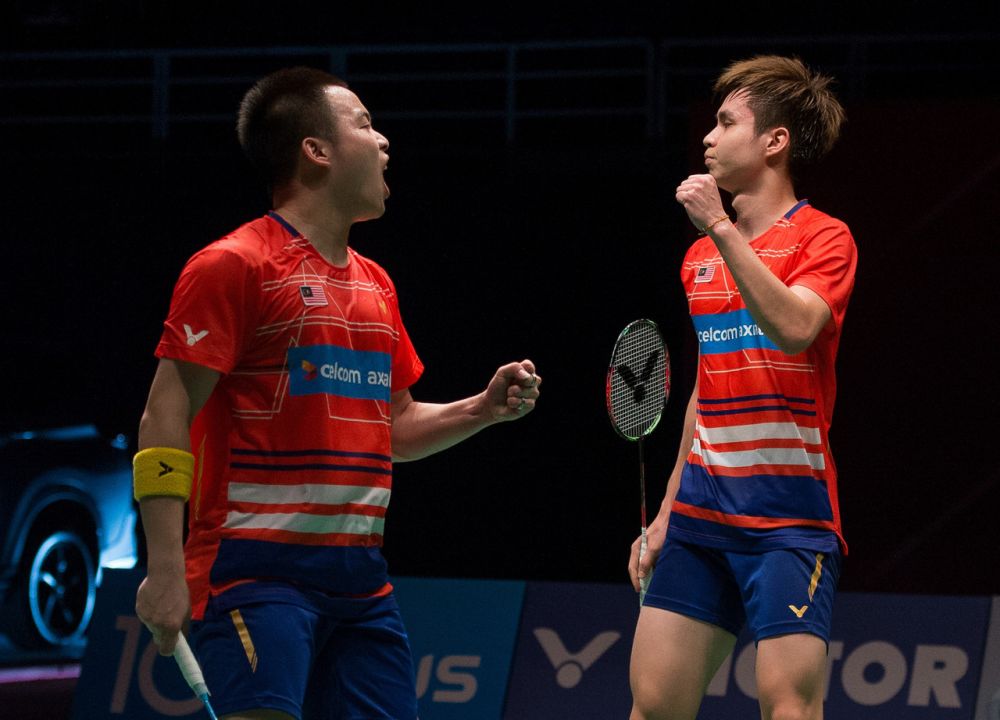 National menu00e2u20acu2122s doubles Aaron Chia (left) and Soh Wooi Yik (right) defeated Fajar Alfian-Muhammad Rian Ardianto of Indonesia at the 2019 Malaysia Masters badminton championship. u00e2u20acu2022 Bernama pic