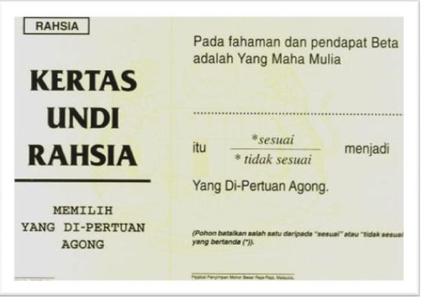 A sample of the ballot paper used during the election of the Yang di-Pertuan Agong. — Picture via the Keeper of the Rulers’ Seal’s website