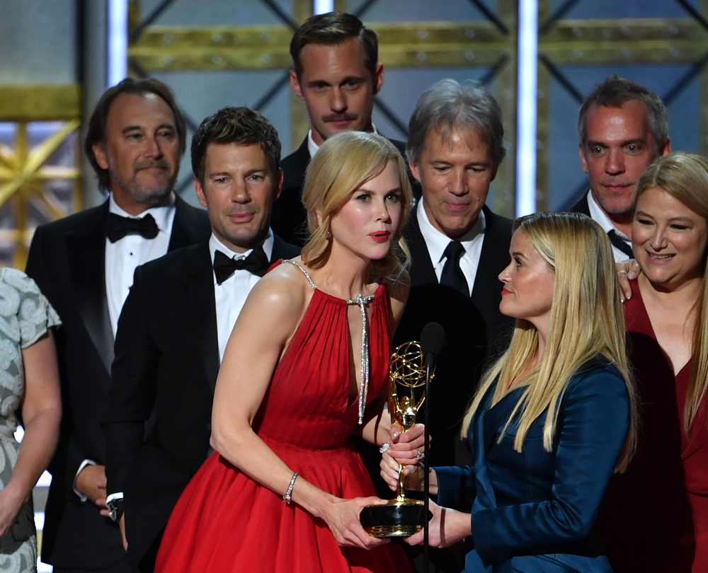 Nicole Kidman (front left), Reese Witherspoon (right), and the cast and crew of 'Big Little Lies' at the 69th Primetime Emmy Awards, September 2017. u00e2u20acu201d AFP pic