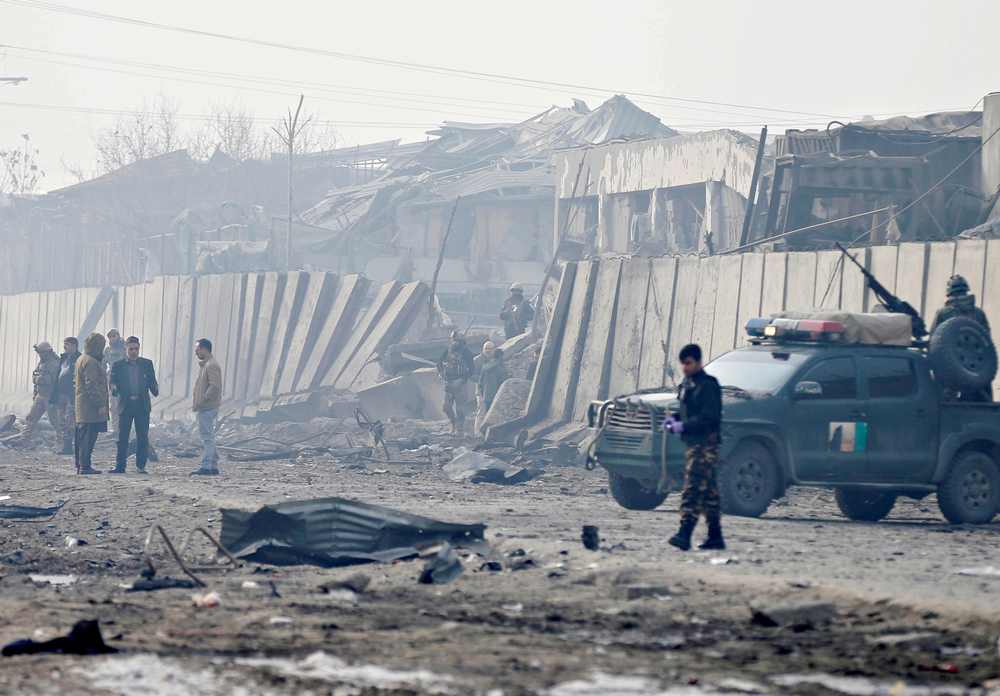 Afghan security forces inspect the site of a car bomb blast in Kabul January 15, 2019. The Taliban insurgents have increased attacks in recent months in their effort to overthrow the Western-backed government. u00e2u20acu201d Reuters pic