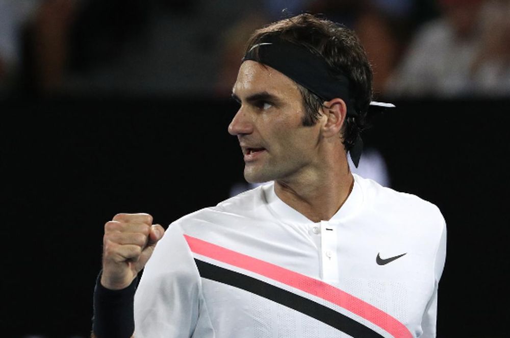 Switzerlandu00e2u20acu2122s Roger Federer celebrates during the final against Croatiau00e2u20acu2122s Marin Cilic during the Australian Open Menu00e2u20acu2122s singles final in Rod Laver Arena, Melbourne, January 28, 2018. u00e2u20acu201d Reuters pic
