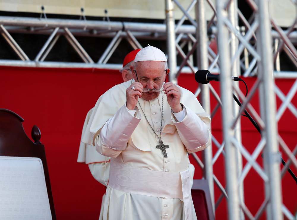 Pope Francis holds his glasses during a meeting with World Youth Day volunteers at Rommel Fernandez stadium in Panama City January 27, 2019. u00e2u20acu201d Reuters pic