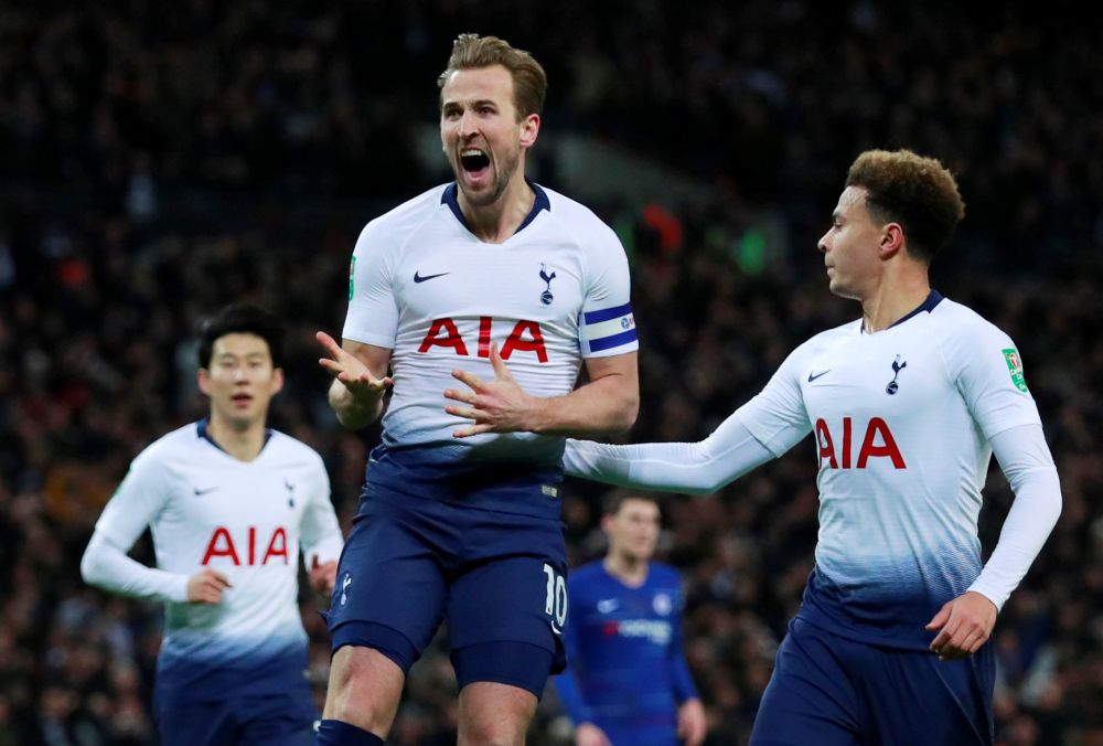 Tottenham's Harry Kane celebrates after scoring their first goal against Chelsea, January 8, 2019. u00e2u20acu2022 Reuters pic