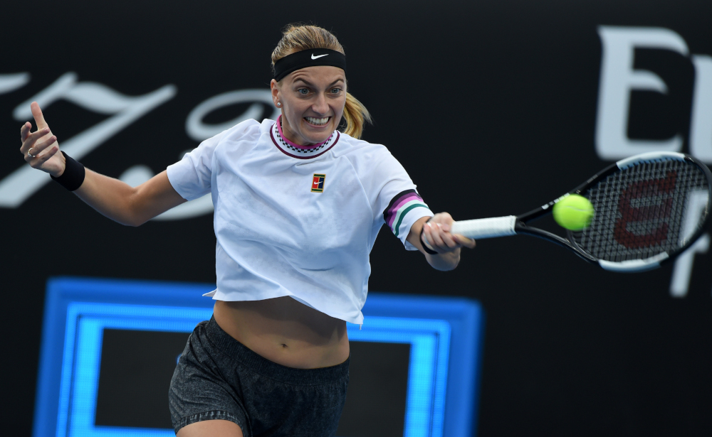 Czech Republicu00e2u20acu2122s Petra Kvitova plays a forehand return to Romaniau00e2u20acu2122s Irina-Camelia Begu during their womenu00e2u20acu2122s singles match on day three of the Australian Open tennis tournament in Melbourne on January 16, 2019. u00e2u20acu201d AFP pic