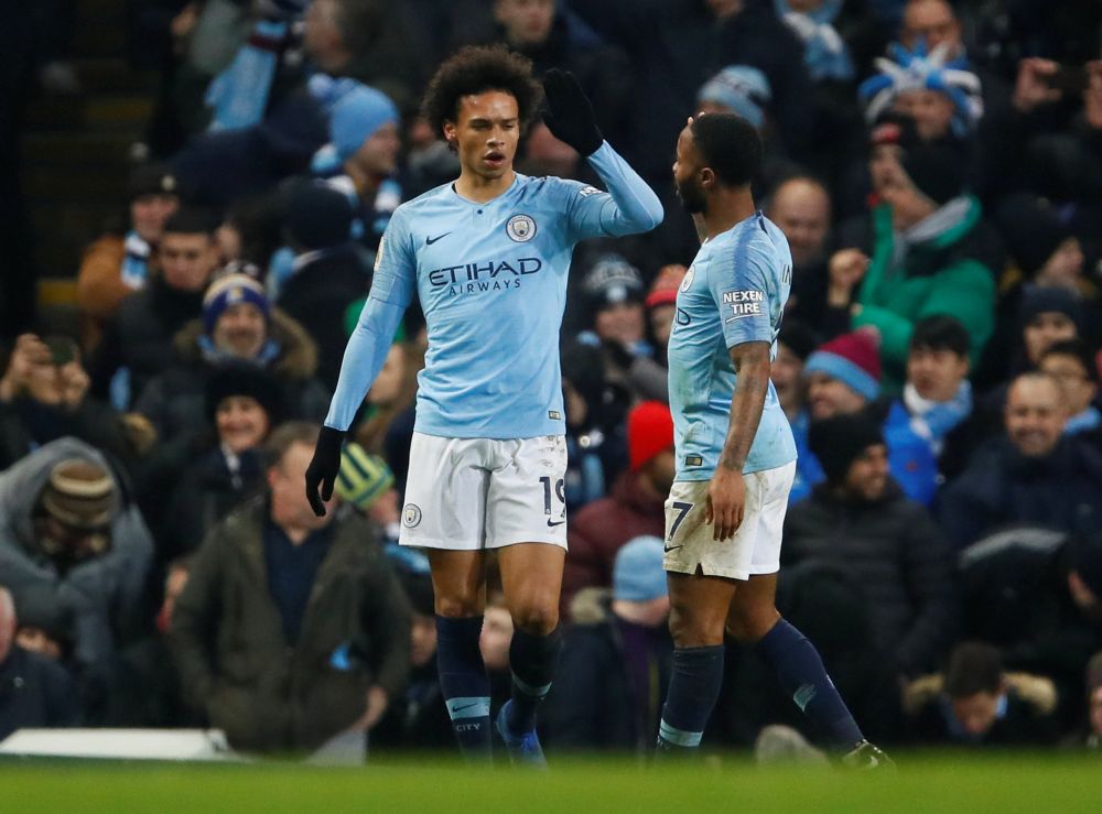 Manchester City's Leroy Sane celebrates after scoring the second goal against Liverpool, January 3, 2019. u00e2u20acu2022 Reuters pic